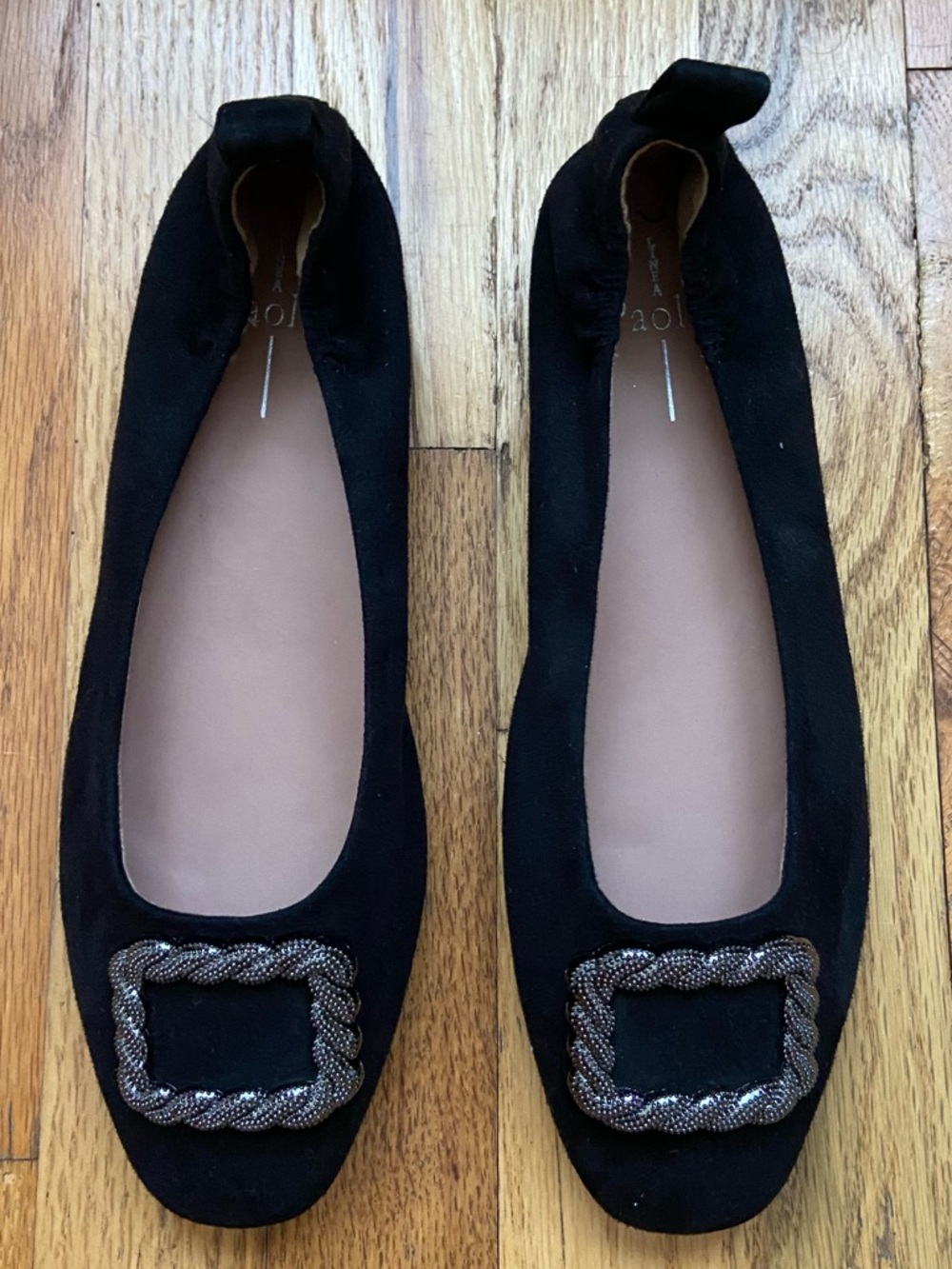 Paolo Black Suede Flats Braided Buckle 10